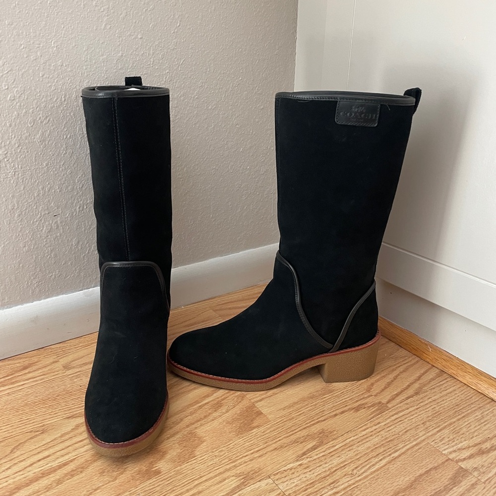 NWOT COACH Palmer Black Suede Boots 9.5